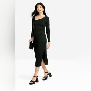 Womens Long Sleeve Knit‎ Dress Midi- Ribbed